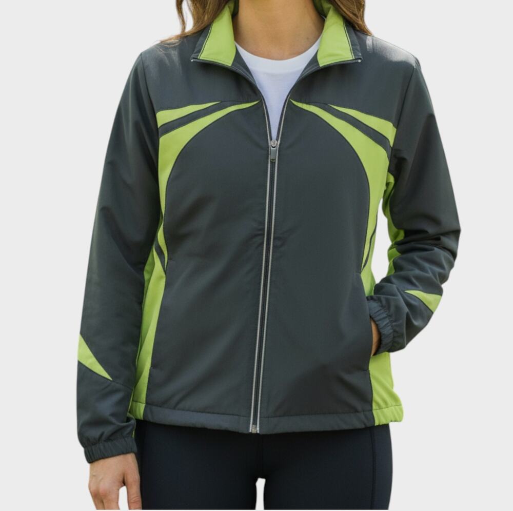 Dunlop Womens Jacket Gray Green Athletic Small Full Zip 100% Polyester